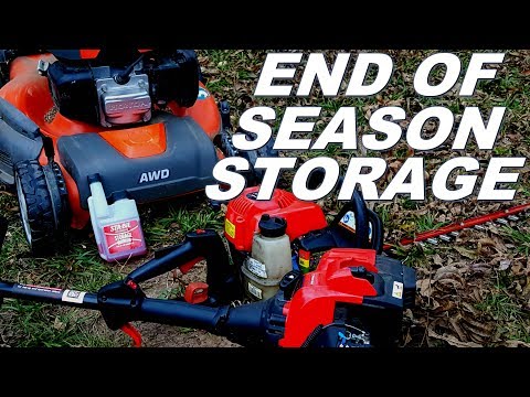 Preparing lawn equipment for the end of the season. Winter storage