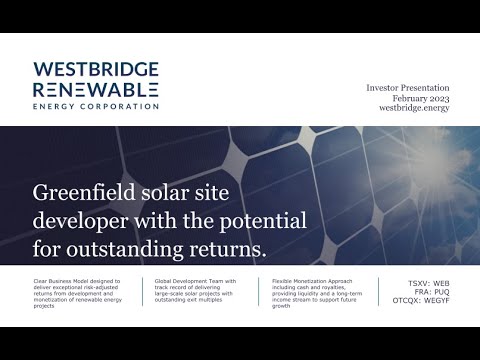 Westbridge Renewable Energy Corp. (OTCQX: WEGYF | TSXV: WEB): Virtual Investor Conferences